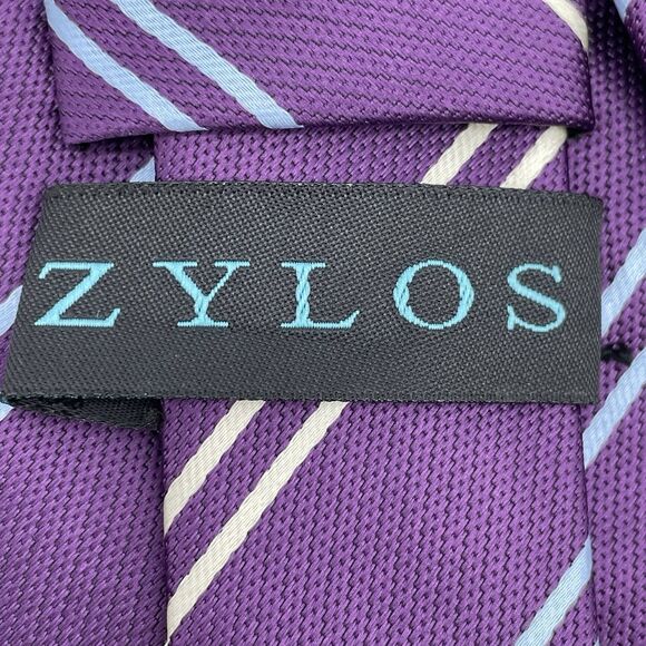 Zylos/ Lucien Piccard Silk Neckties Lot of 3 Striped Geometric Gold Grey Purple - Picture 5 of 16
